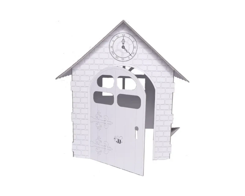 Duży domek kolorowanka z tektury 5-warstwowej przestronna konstrukcja. Z otwieranymi drzwiami i oknami. Zapewnia kreatywną i bezpieczną rozrywkę dla dzieci. Nadrukowane zwierzęta takie jak pies, kot, pszczoła, ptak.