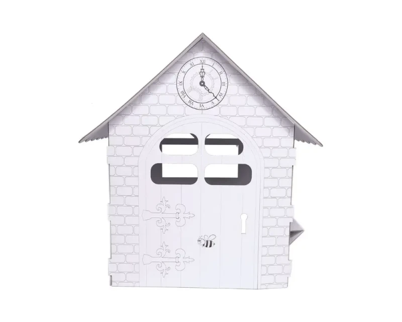 Duży domek kolorowanka z tektury 5-warstwowej przestronna konstrukcja. Z otwieranymi drzwiami i oknami. Zapewnia kreatywną i bezpieczną rozrywkę dla dzieci. Nadrukowane zwierzęta takie jak pies, kot, pszczoła, ptak.