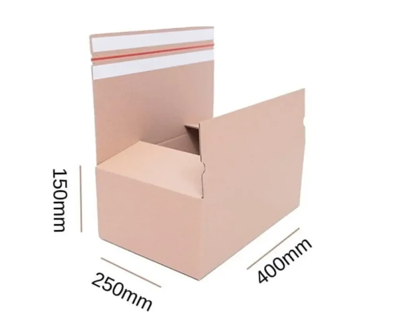 Karton o wymiarach 400x250x150mm. Pudełko wykonane z szarej 3-warstwowej tektury. Posiadający automatyczne dno oraz dwa paski klejowe i zrywkę. Dzięki przemyślanej konstrukcji składanie kartonu jest szybkie i wygodne.