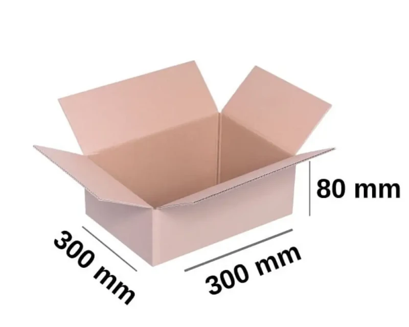 Karton klapowy o wymiarach 300x300x80mm, wykonany z szarej 3-warstwowej tektury falistej (fala B) o gramaturze 360 g/m². Konstrukcja F201 ułatwia szybkie składanie, a solidna tektura zapewnia skuteczną ochronę zawartości.