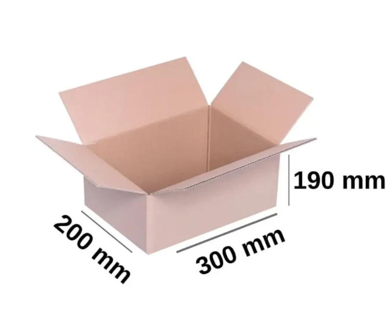 Karton klapowy o wymiarach 300x200x190mm, wykonany z 3-warstwowej tektury (fala B i gramaturze 360 g/m²). Solidna konstrukcja F201 zapewnia skuteczną ochronę zawartości.