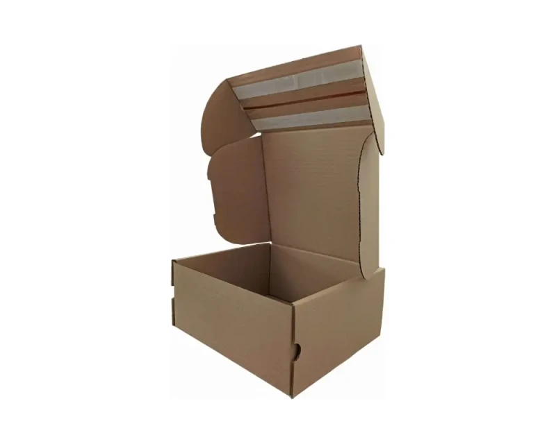 Karton fasonowy z dwoma paskami klejącymi i zrywką o wymiarach 235x200x100mm. Wykonane z szarej tektury falistej fali B o gramaturze 410 g/m². Estetyczna konstrukcja z dwoma paskami klejowymi na górnej klapie oraz zrywką, która umożliwia szybkie otwarcie.