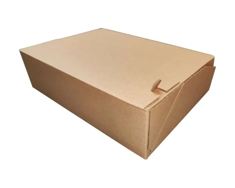 Pudełko o wymiarach 300x220x85mm. Karton wykonany jest z 3-warstwowej, szarej tektury falistej (fala E). Opakowanie posiada dwa paski klejowe oraz zrywkę. Nowoczesna konstrukcja zapewnia szybkie pakowanie.