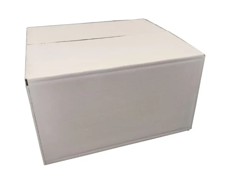 Zewnętrznie bielony karton klapowy o wymiarach 300x270x170 mm, wykonany z 3-warstwowej tektury falistej (fala B) o gramaturze 350 g/m². Wewnątrz karton jest szary. Konstrukcja F201 gwarantuje łatwe składanie i solidną ochronę zawartości.