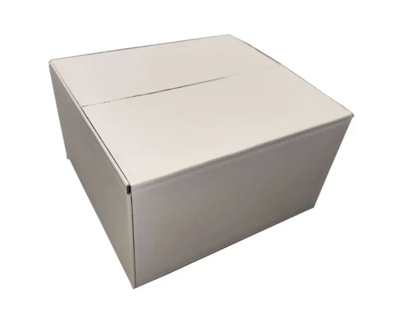 Zewnętrznie bielony karton klapowy o wymiarach 300x270x170 mm, wykonany z 3-warstwowej tektury falistej (fala B) o gramaturze 350 g/m². Wewnątrz karton jest szary. Konstrukcja F201 gwarantuje łatwe składanie i solidną ochronę zawartości.