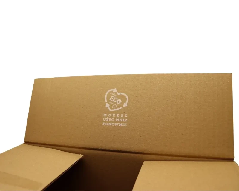 Szary karton klapowy z dwustronnym nadrukiem o wymiarach 350x250x190mm, wykonany z 3-warstwowej tektury (fala B) o gramaturze 360 g/m². Konstrukcja F201 zapewnia łatwe składanie. Biały nadruk na szaro-szarej tekturze podkreśla estetykę opakowania.