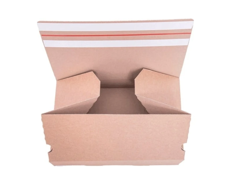 Karton o wymiarach 350x250x75mm wykonany z 3-warstwowej szarej tektury. Opakowanie posiada automatyczne dno oraz dwa paski klejowe i zrywkę.