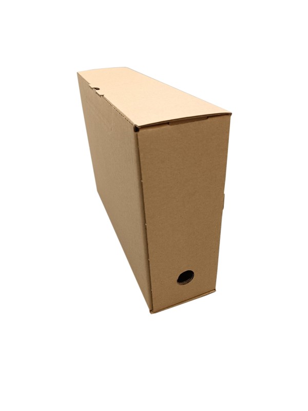 Segregator, pudełko archiwizacyjne dopasowane do formatu A4 bez nadruku. Wykonany z trójwarstwowej tektury falistej, szaro-szarej. Dostarczany na płasko do samodzielnego składania.