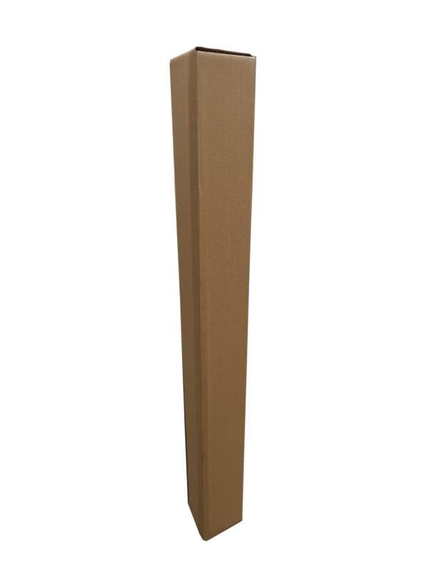 Kwadratowa tuba kartonową o wymiarach 100x100x960 mm, wykonana z szarej tektur, fala B. Wyposażona w dwa paski klejowe i perforację do łatwego otwierania, umożliwia szybkie zamknięcie i wygodne użytkowanie bez dodatkowej taśmy.