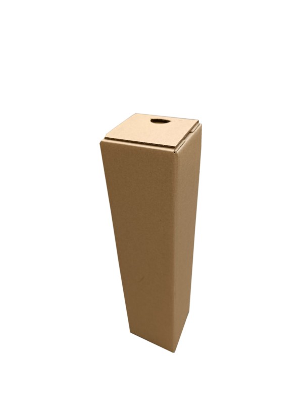 Kwadratowa tuba kartonową o wymiarach 100x100x430mm, wykonana z szarej tektur, fala B. Wyposażona w dwa paski klejowe i perforację do łatwego otwierania, umożliwia szybkie zamknięcie i wygodne użytkowanie bez dodatkowej taśmy.