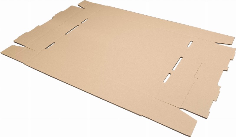 Solidna, 3-warstwowa tacka tekturowa o wymiarach 420x306x65 mm, wykonana z wytrzymałej szaro-szarej tektury (gramatura 395 g/m²). Łatwa do samodzielnego złożenia.