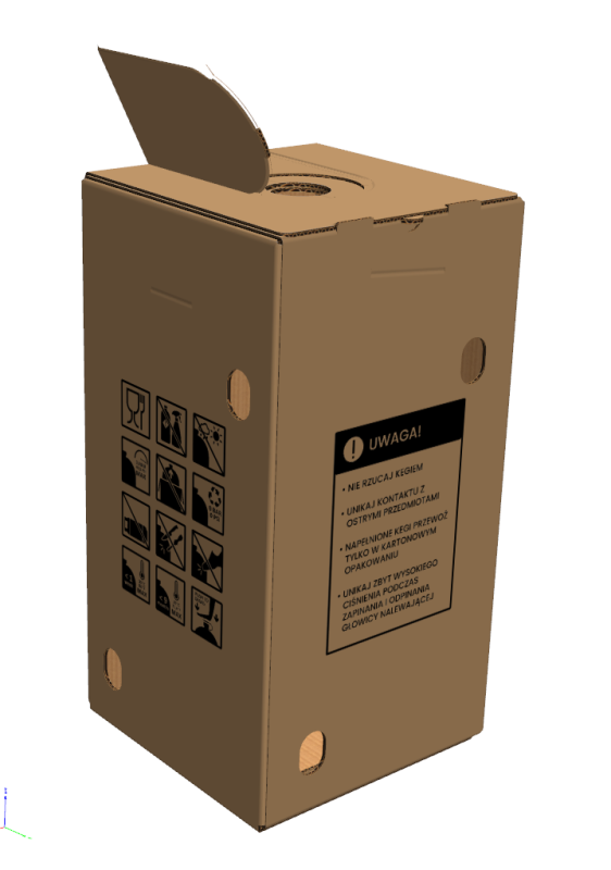 Petainer, Solidny karton o wymiarach 300x300x580 mm, wykonany z wysokiej jakości tektury (fala EB, gramatura 675 g/m²). Karton klapowy w szaro-szarym kolorze z jednokolorowym nadrukiem piktogramów.