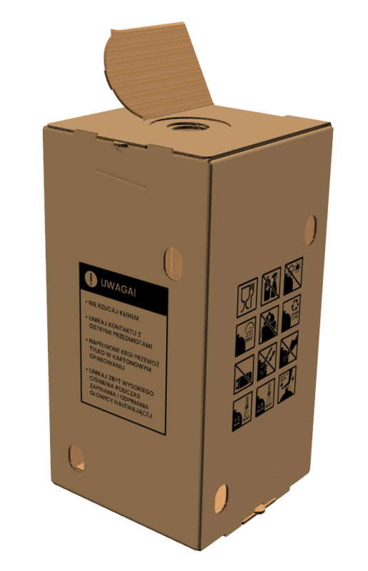 Petainer, Solidny karton o wymiarach 300x300x580 mm, wykonany z wysokiej jakości tektury (fala EB, gramatura 675 g/m²). Karton klapowy w szaro-szarym kolorze z jednokolorowym nadrukiem piktogramów.