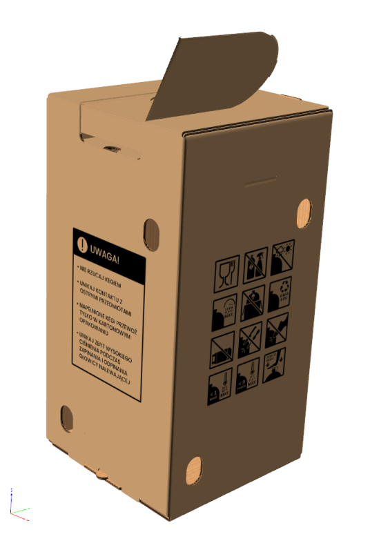 Petainer, Solidny karton o wymiarach 300x300x580 mm, wykonany z wysokiej jakości tektury (fala EB, gramatura 675 g/m²). Karton klapowy w szaro-szarym kolorze z jednokolorowym nadrukiem piktogramów.