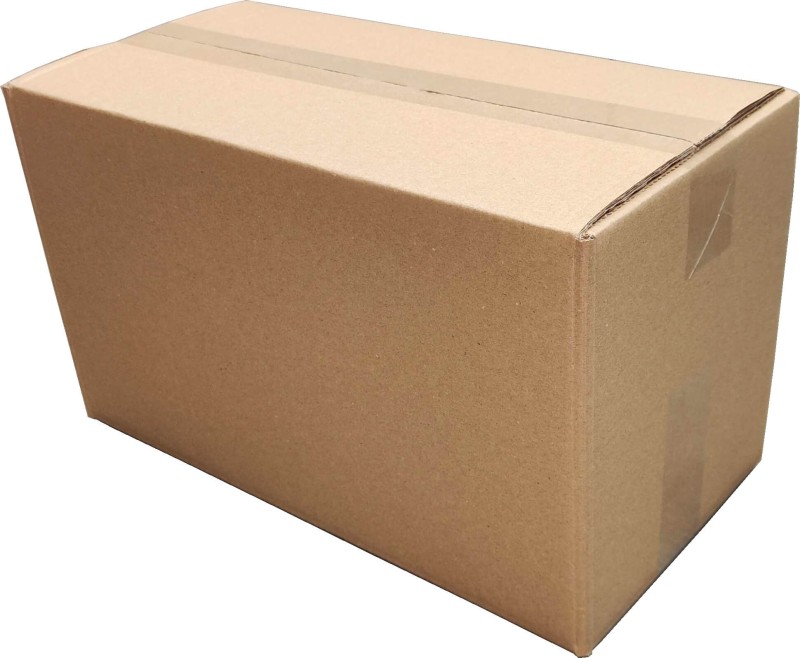 Szary karton klapowy wykonany z pięciowarstwowej tektury o fali BC. Opakowanie posiada solidną konstrukcje FEFCO 201. Karton ma prostokątny kształt i kompaktową wysokość.
