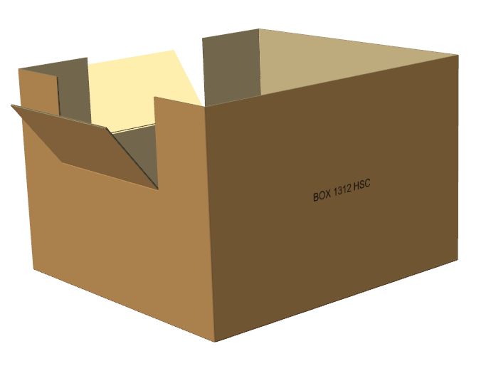 Wytrzymały karton klapowy FEFCO 200 o wymiarach 1250x1150x823 mm, wykonany z 5-warstwowej tektury falistej typu BC (gramatura 770 g/m²) w naturalnym szarym kolorze. Posiada dwa perforowane okienka inspekcyjne.