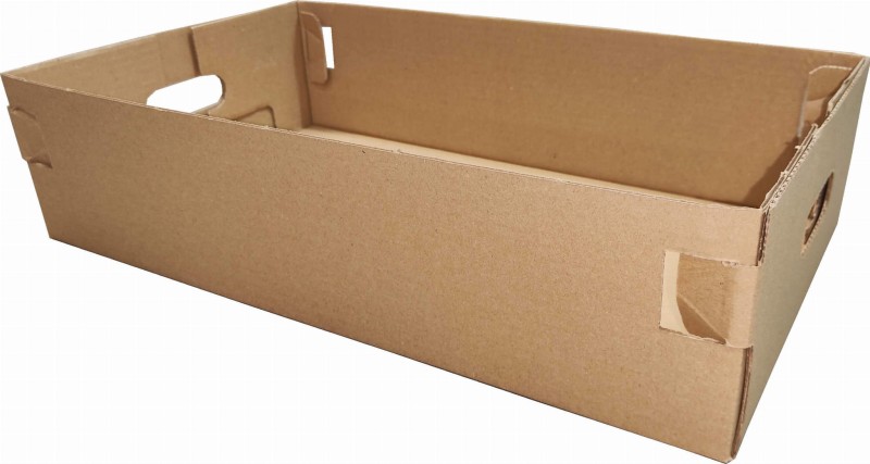 Solidna, 3-warstwowa tacka tekturowa o wymiarach 535x300x130 mm, wykonana z trwałej szaro-szarej tektury (gramatura 455 g/m²). Estetyczne i wielofunkcyjne opakowanie.