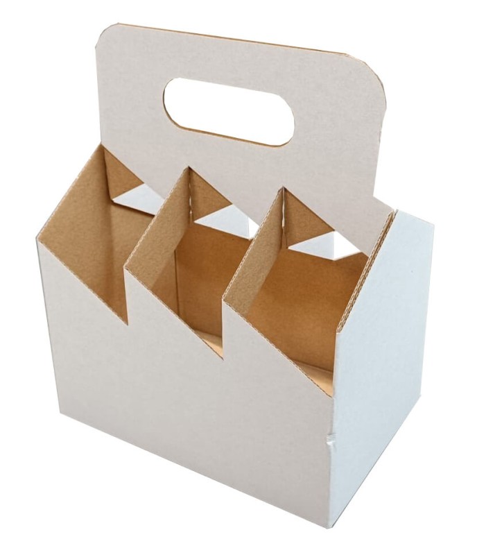 Nosidełko kartonowe na 6 butelek, wykonane z wytrzymałej tektury falistej, idealne do transportu i sprzedaży piwa lub innych napojów butelkowanych. Elegancka, funkcjonalna konstrukcja z ergonomicznym uchwytem.