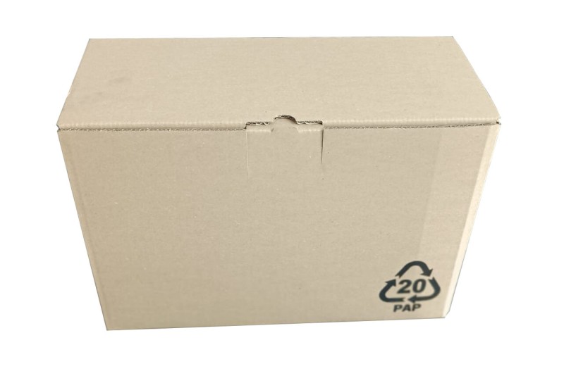 Karton fasonowy 340x150x225 mm z 5-warstwowej tektury EB w kolorze szarym. Zaprezentowany w formie złożonej, pokazuje solidną konstrukcję, estetyczne wykończenie i linie bigowania ułatwiające składanie. Idealny do pakowania i wysyłek.