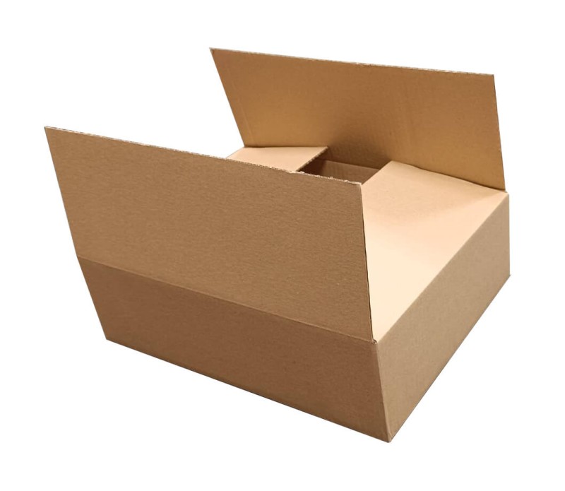 Karton z automatycznym dnem 390x295x125 mm w kolorze szarym, wykonany z trwałej 3-warstwowej tektury. Na zdjęciu widoczne jest solidne, estetyczne pudełko o prostokątnym kształcie, przygotowane do szybkiego składania i pakowania.