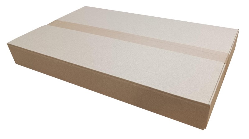 Szary karton klapowy o wymiarach 640x380x80mm, wykonany z 3-warstwowej tektury (fala B) o gramaturze 410 g/m².