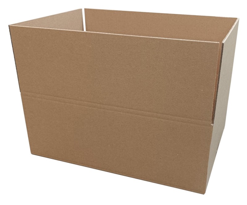 Szary karton klapowy wykonany z pięciowarstwowej tektury o fali EB. Opakowanie posiada solidną konstrukcje FEFCO 201. Karton ma prostokątny kształt i kompaktową wysokość.