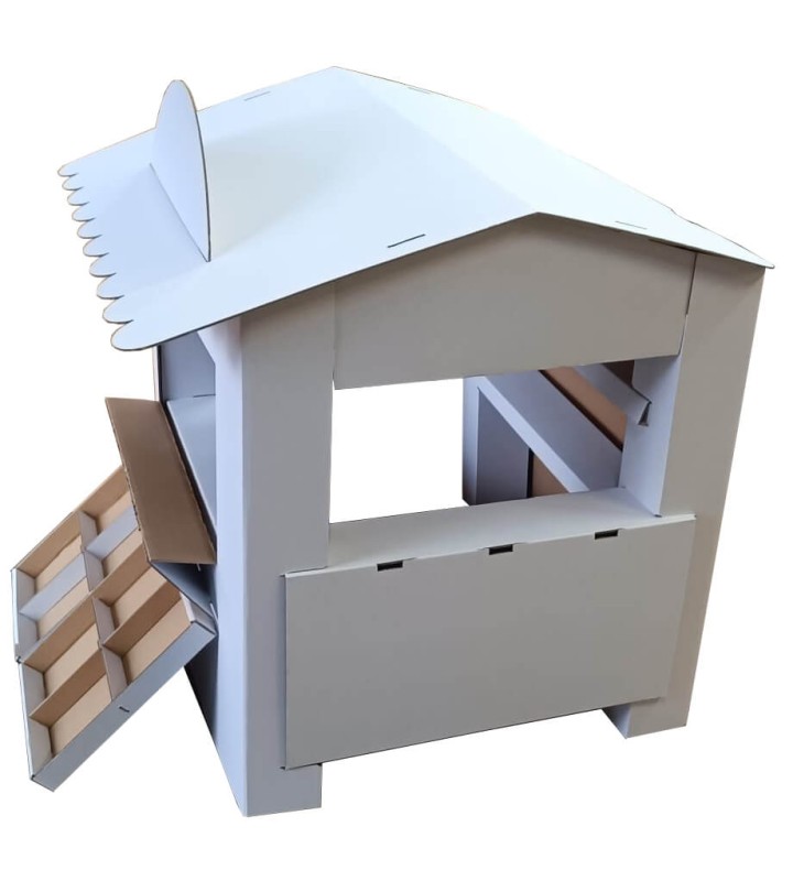 Duży sklep kolorowanka z tektury 5-warstwowej przestronna konstrukcja. Z otwieranymi drzwiami i oknami, ladą i półkami. Zapewnia kreatywną i bezpieczną rozrywkę dla dzieci. Produkt bez nadruku