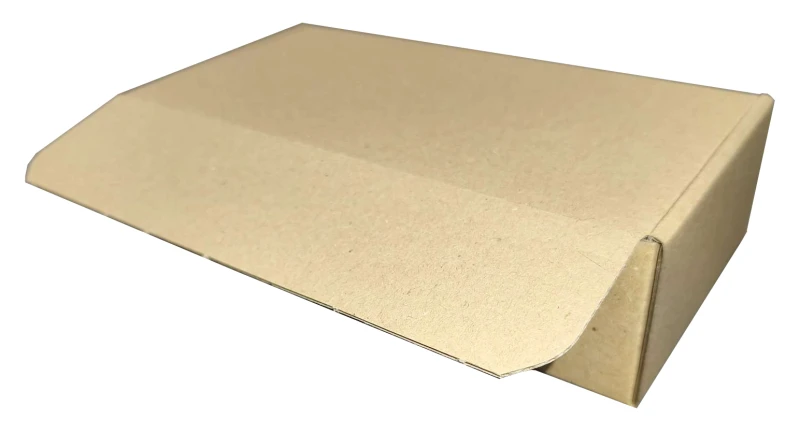 Karton fasonowy 195x100x50 mm z paskiem klejowym HotMelt i zrywką, wykonany z 3-warstwowej tektury falistej. Estetyczne, białe tło podkreśla jego kompaktowy kształt i przeznaczenie do wysyłek e-commerce oraz paczkomatów.
