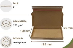 Karton fasonowy z paskiem klejowym 195x100x20 mm 500 szt. 370g/m2