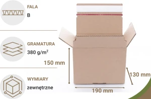 Karton z automatycznym dnem i paskiem klejowym 190x130x150 mm 200 szt. 380g/m2