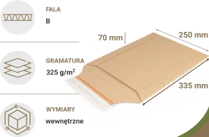 Tekturowa koperta z paskiem klejowym 335x250x70 mm 200 szt. 325g/m2