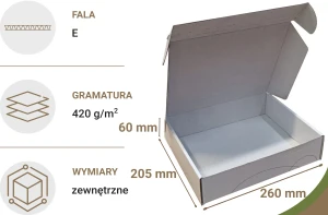 Karton fasonowy z nadrukiem 260x205x60 mm 20 szt. 420g/m2 - II gatunek