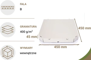 Karton na pizzę, pudełko na pizze białe 450x450x45 mm 50 szt. 400g/m2