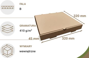 Karton na pizzę, pudełko na pizze 320x320x45 mm 50 szt. 410g/m2