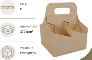 Karton, nosidełko na 4 kubki duże x 400g, 182x182x195 mm 20szt.
