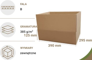 Karton z automatycznym dnem 390x295x125 mm B/385g/m2 100 szt. - II gatunek