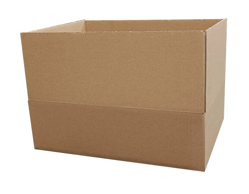 Karton z automatycznym dnem 390x295x125 mm w kolorze szarym, wykonany z trwałej 3-warstwowej tektury. Na zdjęciu widoczne jest solidne, estetyczne pudełko o prostokątnym kształcie, przygotowane do szybkiego składania i pakowania.