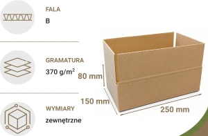 Karton klapowy 250x150x80 mm B/370g/m2 20 szt.