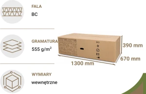 Karton klapowy 1300x670x390 mm BC/555g/m2 150 szt.